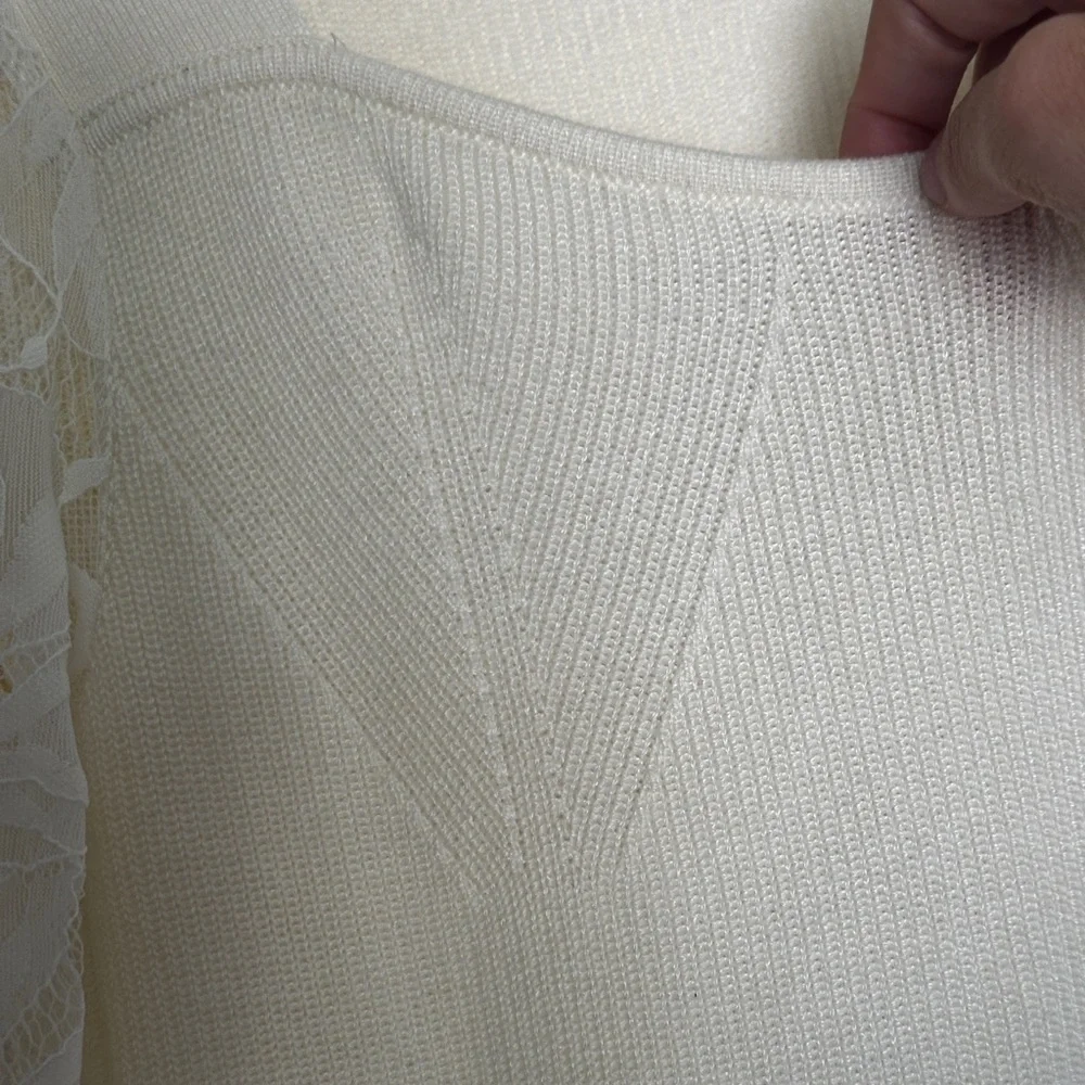 Anthropologie Ivory Lace Sleeve Sweater - Picture 10 of 11